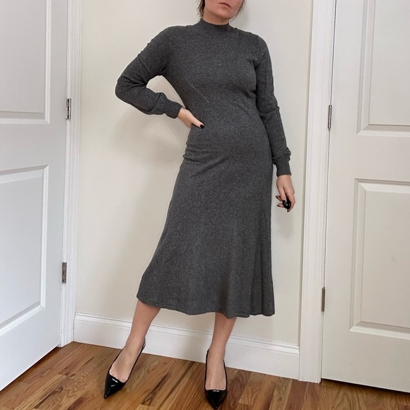 Wool Blend Mid Length Long Sleeve Swing Hem Dress - Picture 2 of 9